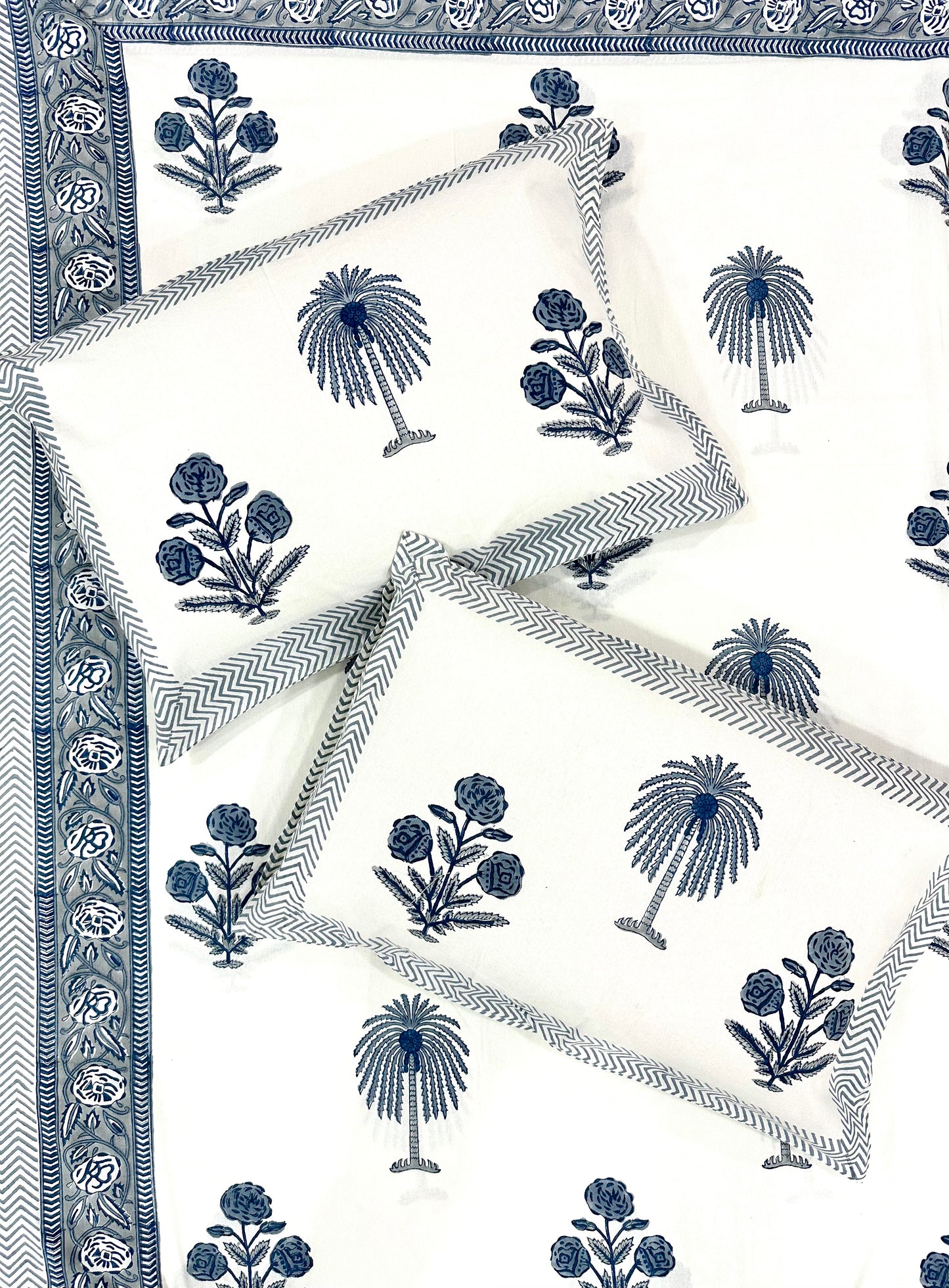 Varnika Hand Block Print Cotton Bedsheet with Reversible Pillow Covers