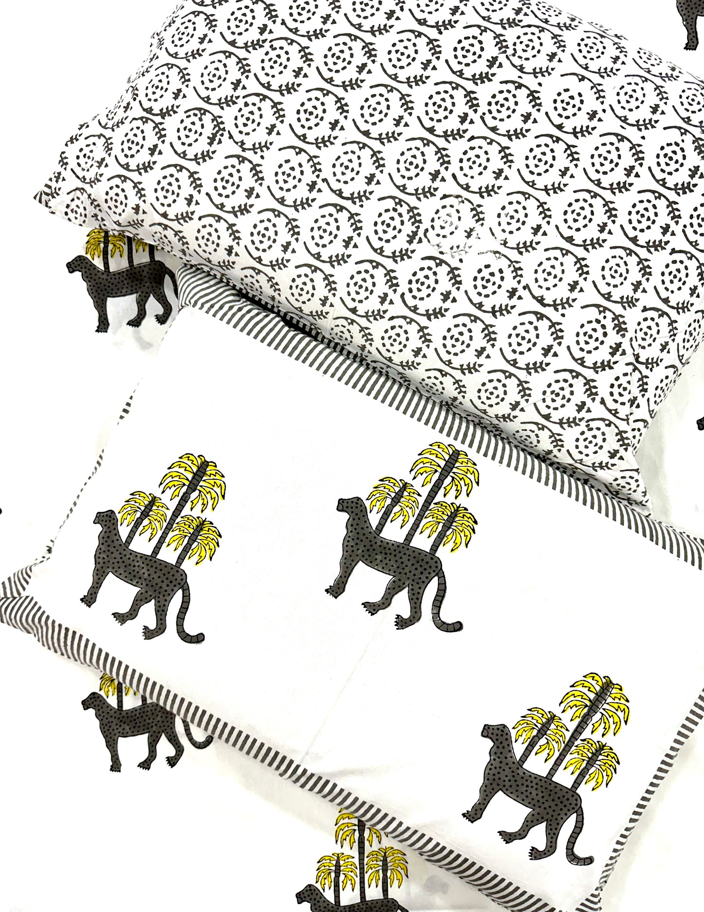 Iravat Hand Block Print Cotton Bedsheet with Reversible Pillow Covers