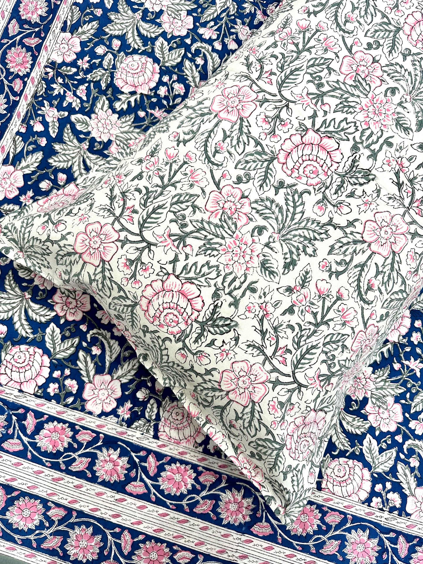 Nilaya Hand Block Print Cotton Bedsheet with Reversible Pillow Covers