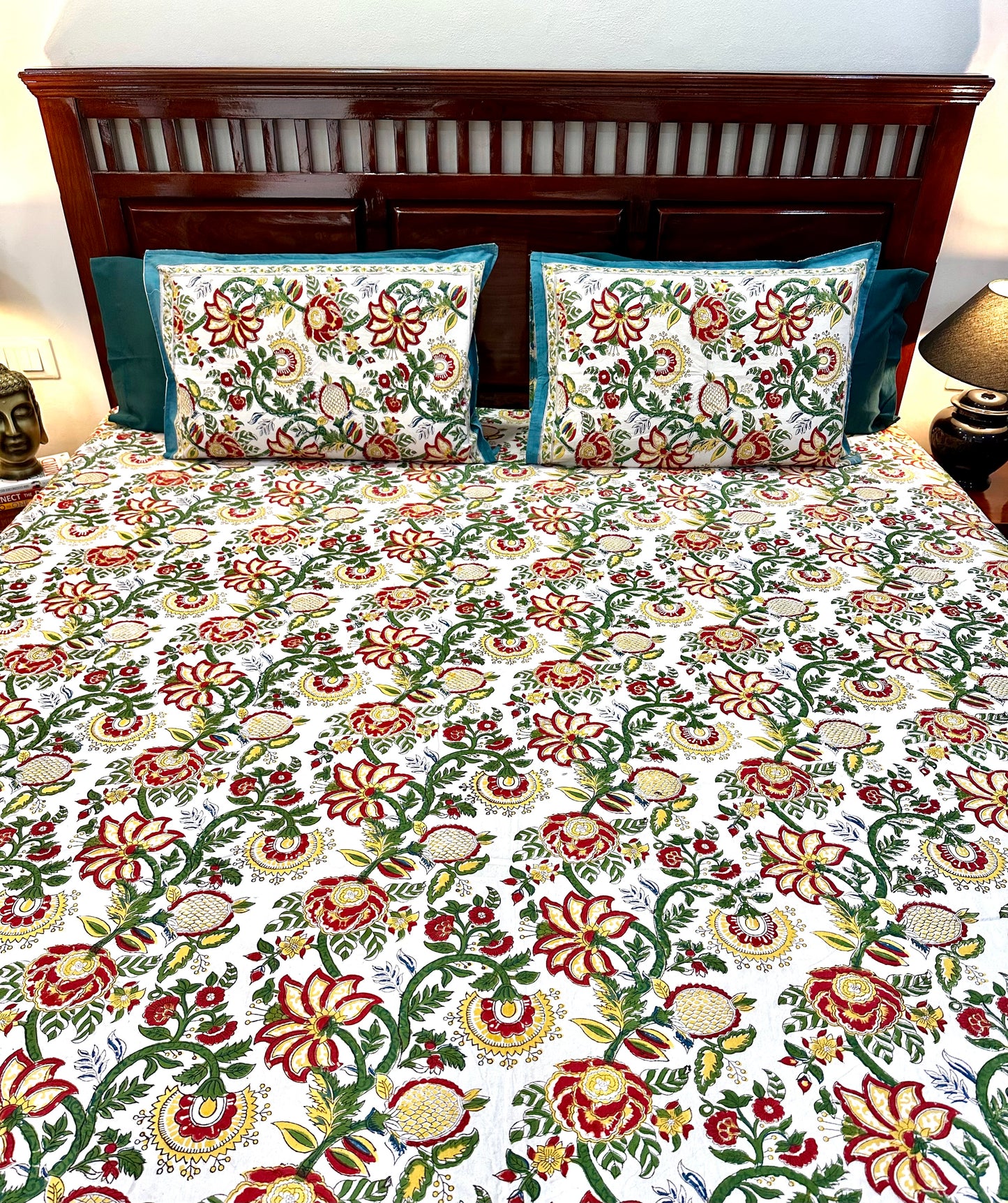 Tejasvi Hand Block Print Cotton Bedsheet with Reversible Pillow Covers