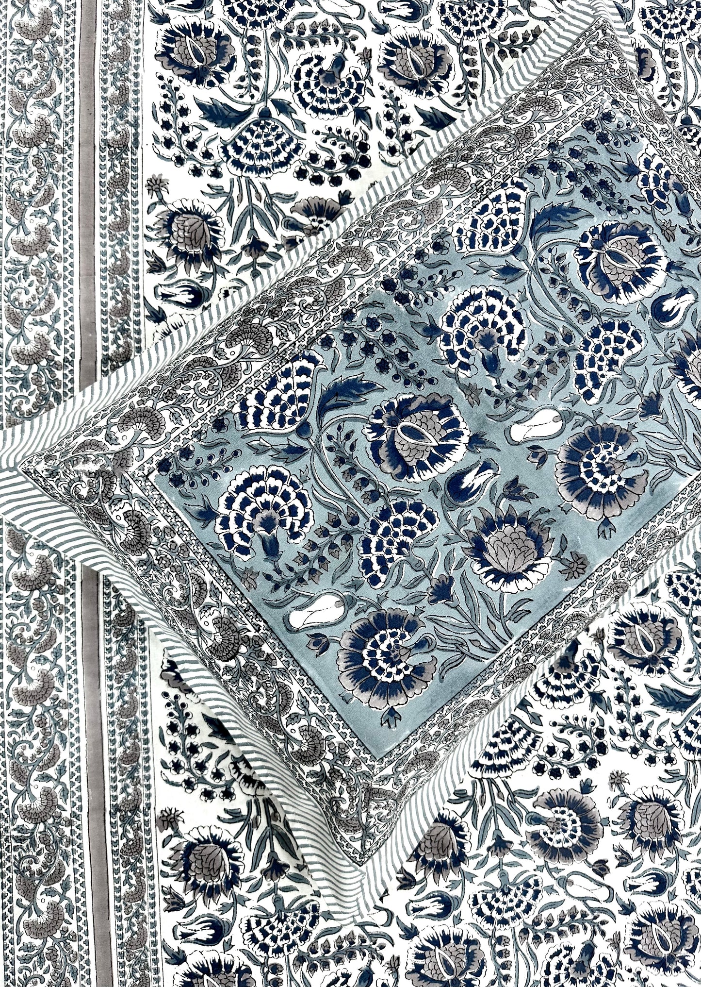 Alankar Hand Block Print Cotton Bedsheet with Reversible Pillow Covers