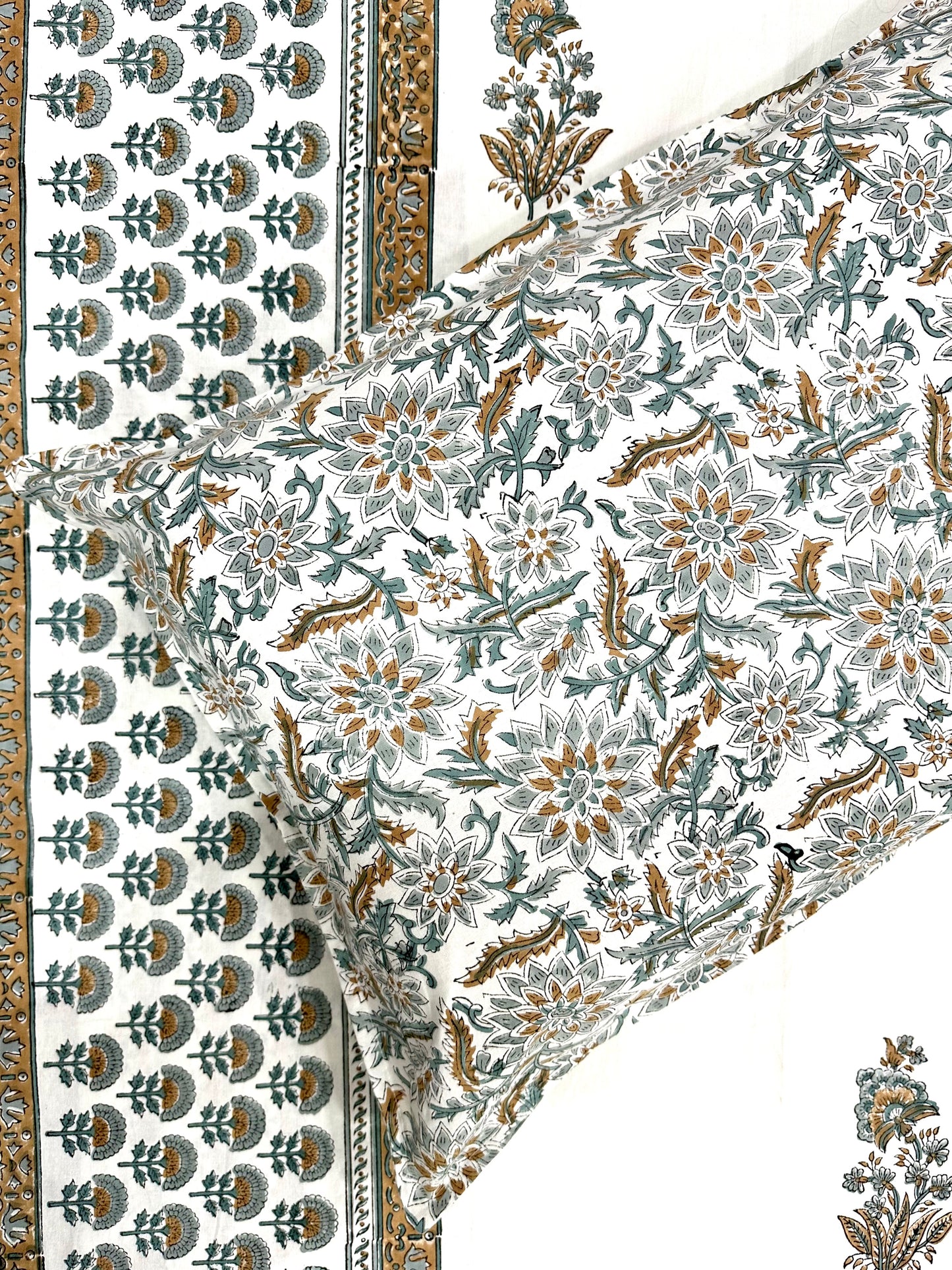 Nabhini Hand Block Print Cotton Bedsheet with Reversible Pillow Covers