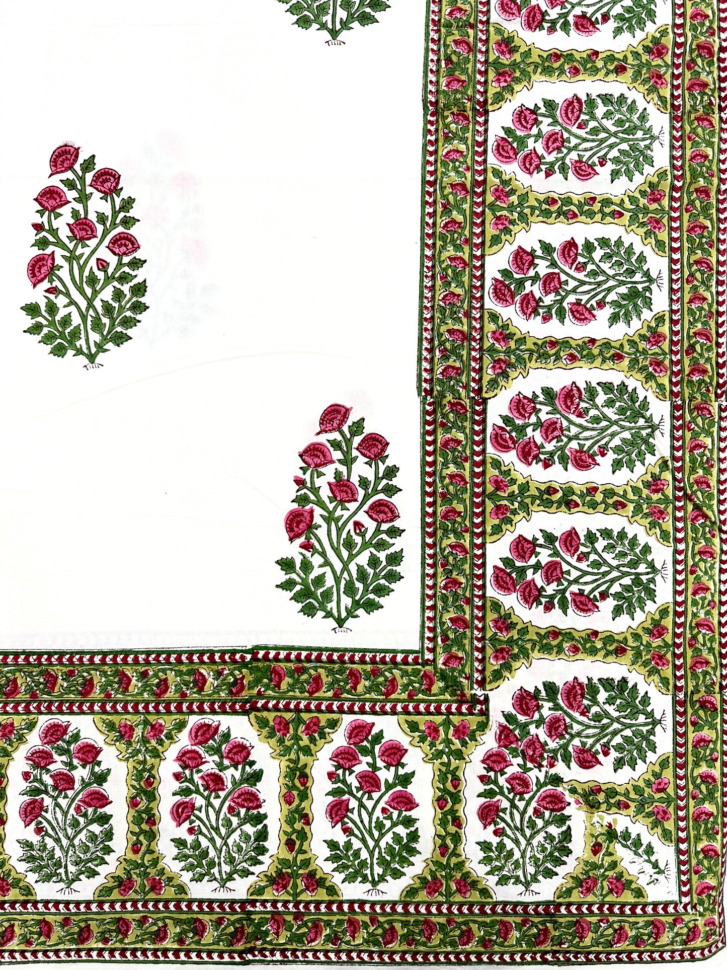 Aaranya Hand Block Print Cotton Bedsheet with Reversible Pillow Covers