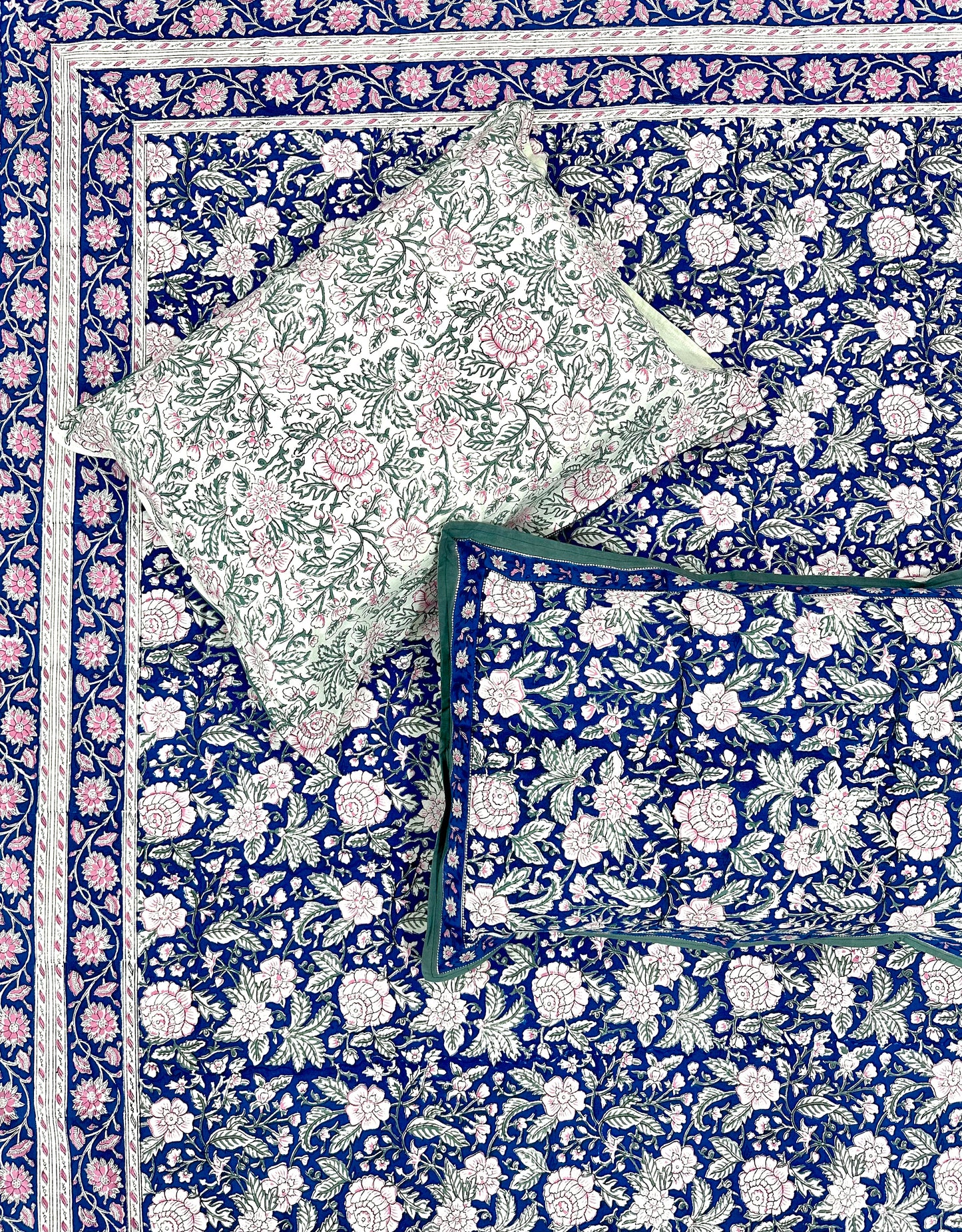 Nilaya Hand Block Print Cotton Bedsheet with Reversible Pillow Covers