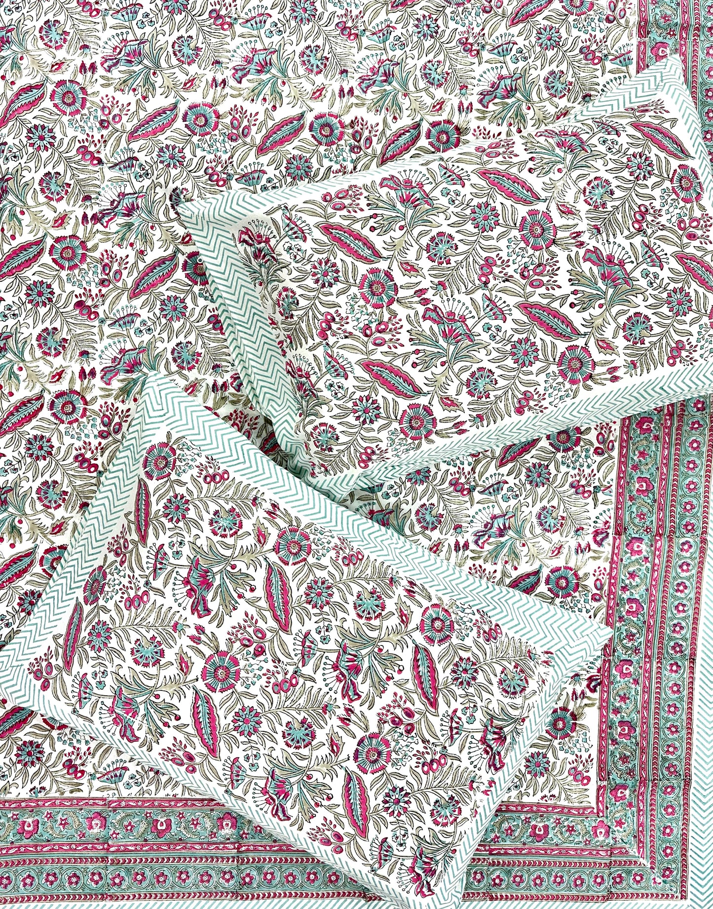 Aroha Hand Block Print Cotton Bedsheet with Reversible Pillow Covers