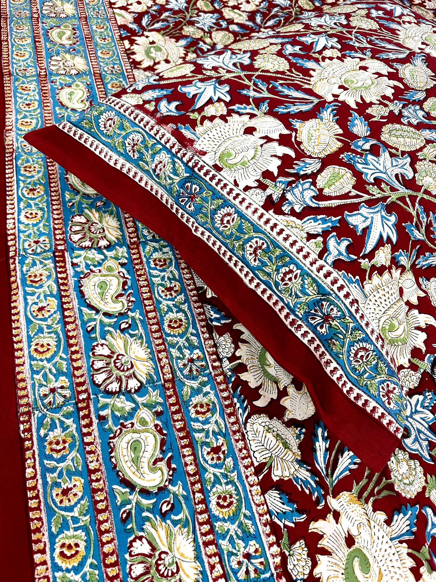 Dhuhaa Hand Block Print Cotton Bedsheet with Reversible Pillow Covers