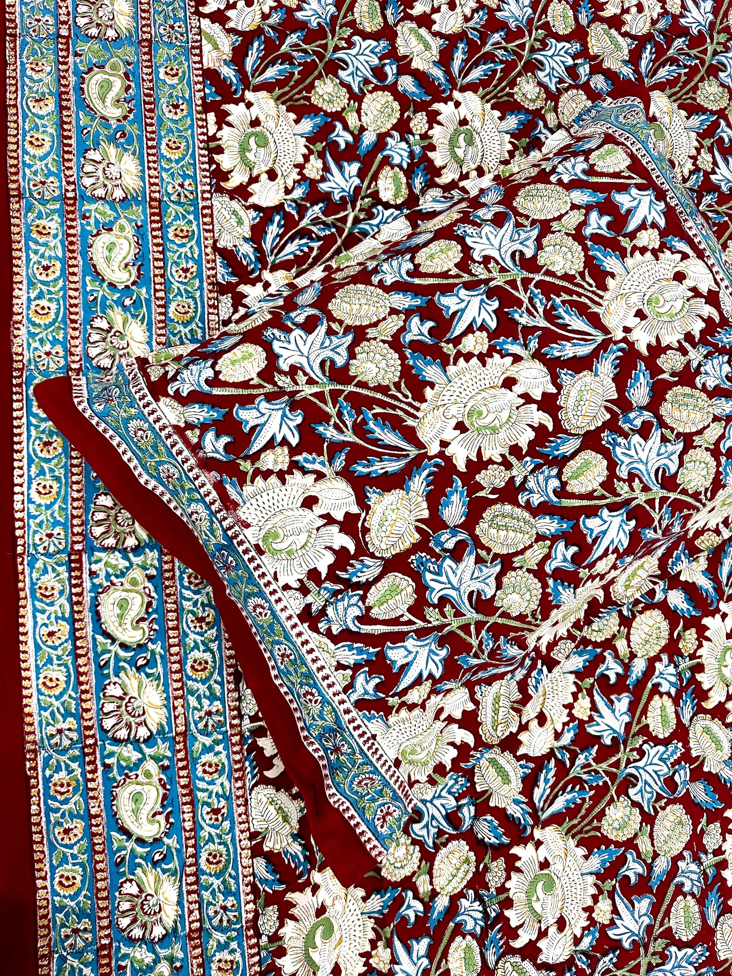 Dhuhaa Hand Block Print Cotton Bedsheet with Reversible Pillow Covers