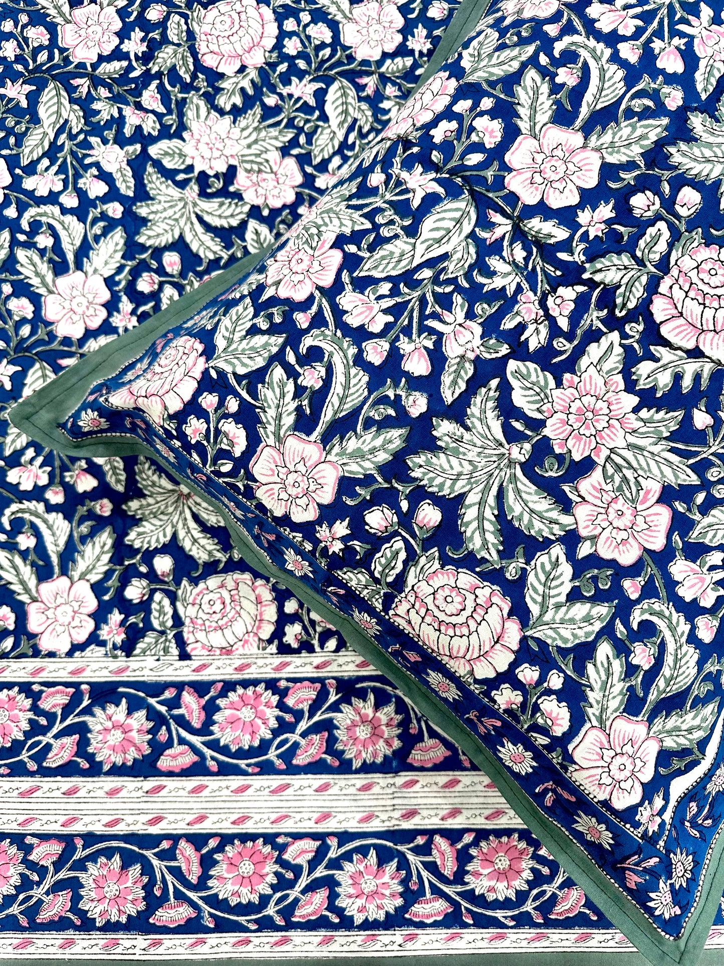 Nilaya Hand Block Print Cotton Bedsheet with Reversible Pillow Covers