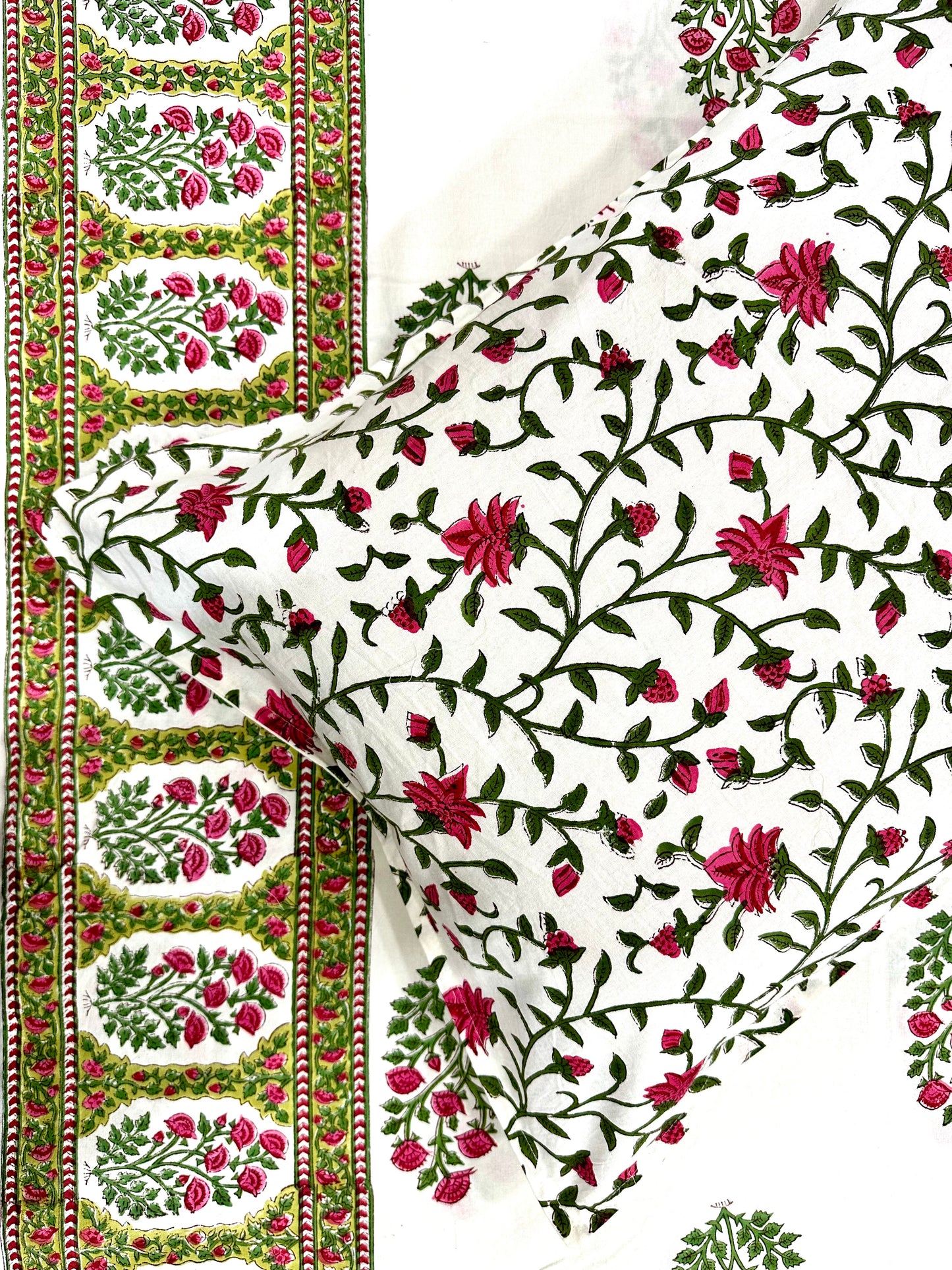 Aaranya Hand Block Print Cotton Bedsheet with Reversible Pillow Covers