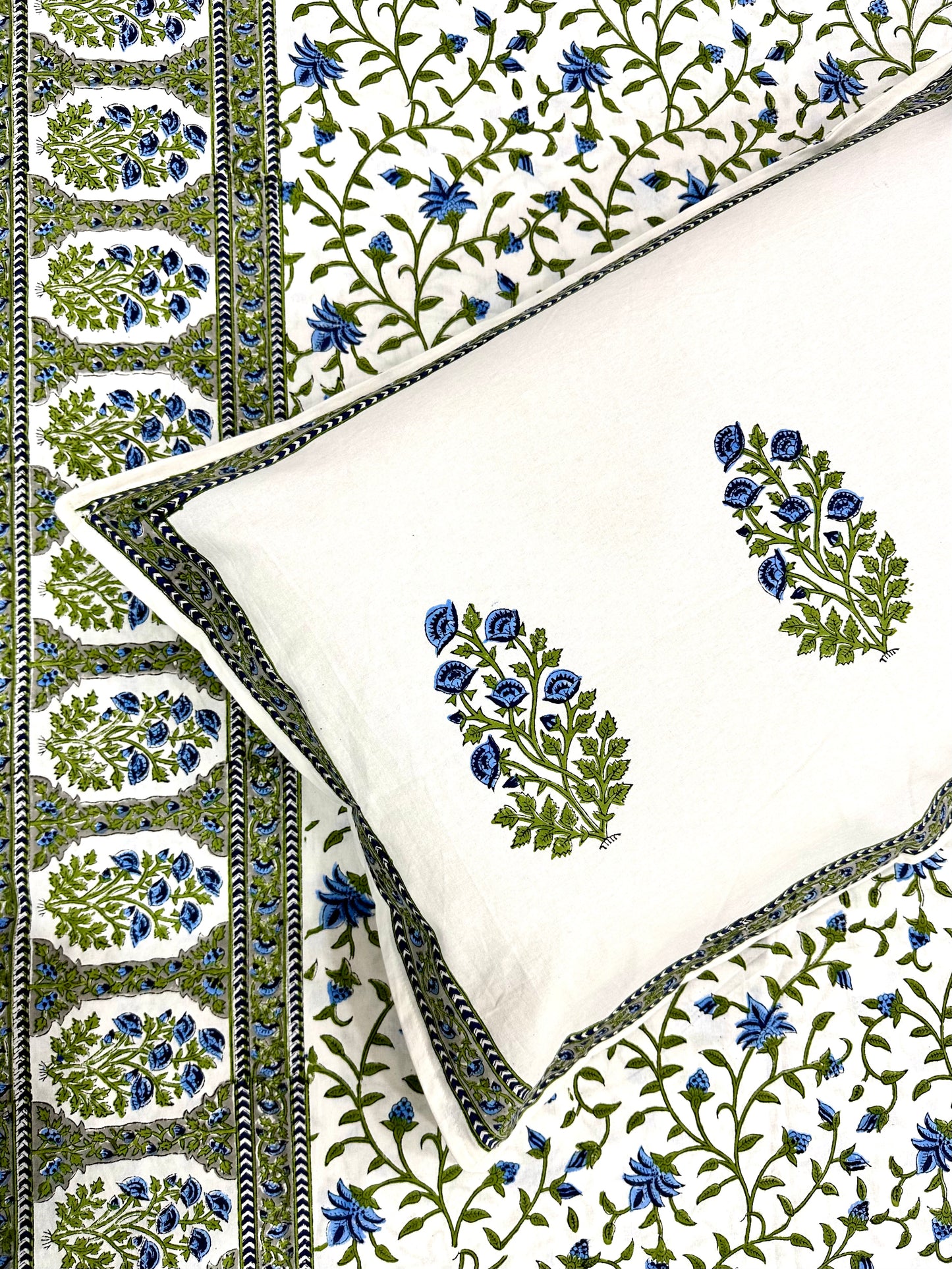 Pushkara Hand Block Print Cotton Bedsheet with Reversible Pillow Covers