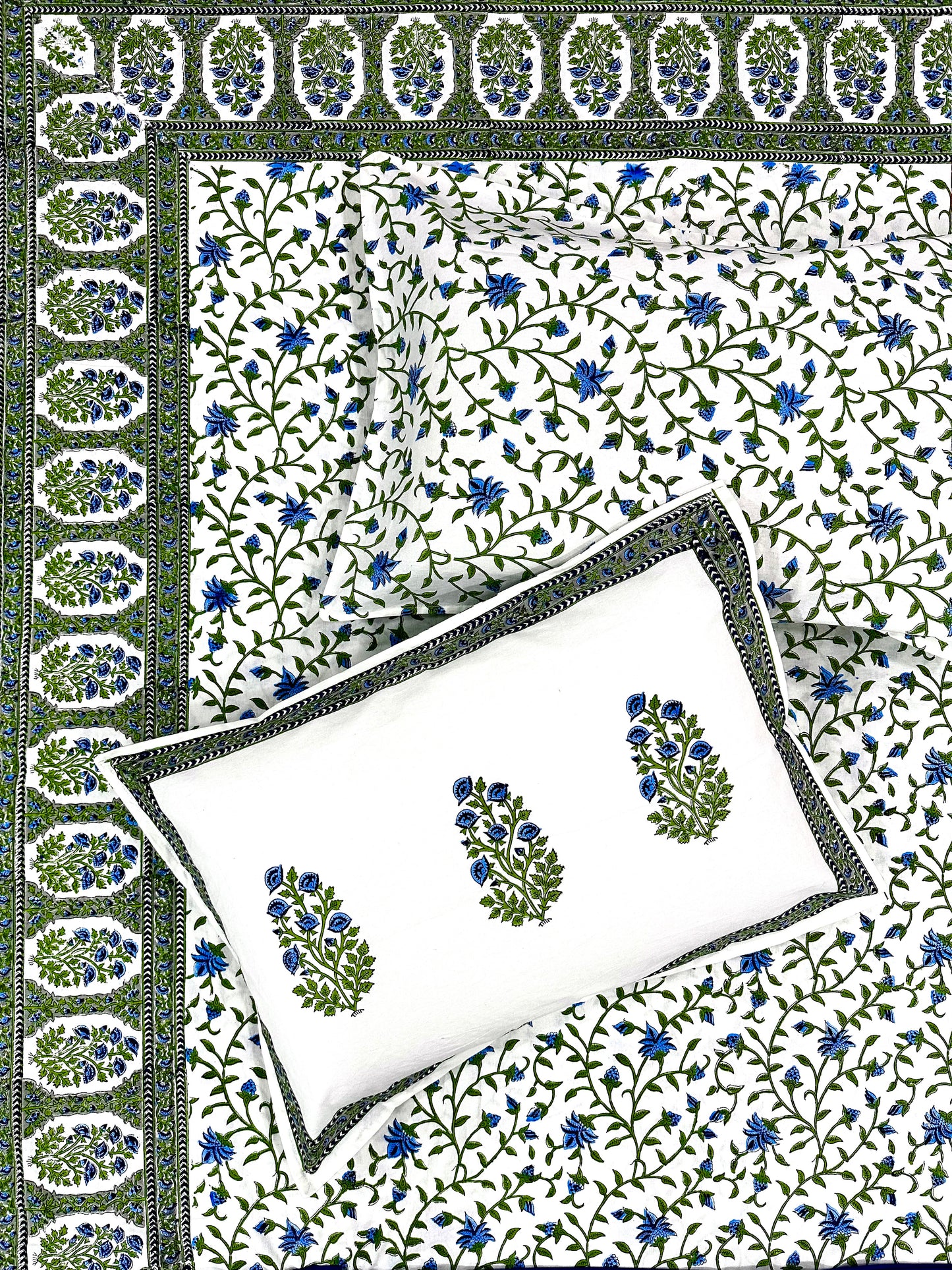 Pushkara Hand Block Print Cotton Bedsheet with Reversible Pillow Covers