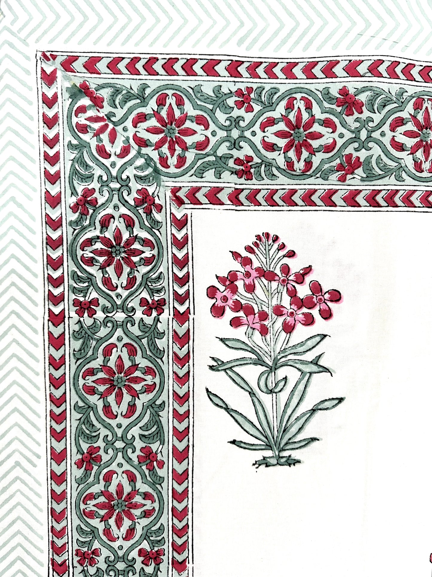 Kavini Hand Block Print Cotton Bedsheet with Reversible Pillow Covers