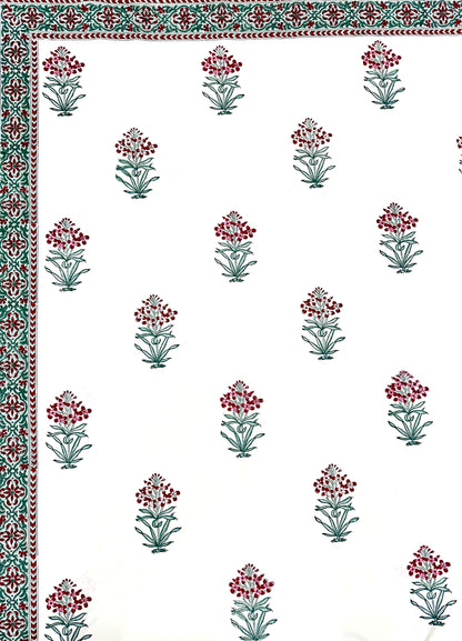 Kavini Hand Block Print Cotton Bedsheet with Reversible Pillow Covers