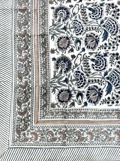 Alankar Hand Block Print Cotton Bedsheet with Reversible Pillow Covers