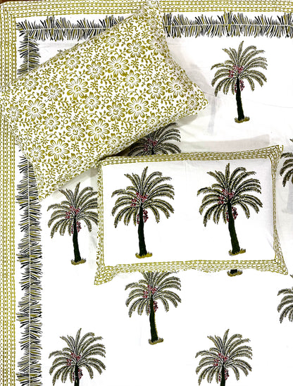 Viyona Hand Block Print Cotton Bedsheet with Reversible Pillow Covers