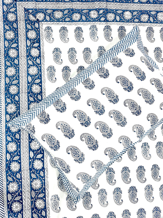 Aabhran Hand Block Print Cotton Bedsheet with Reversible Pillow Covers