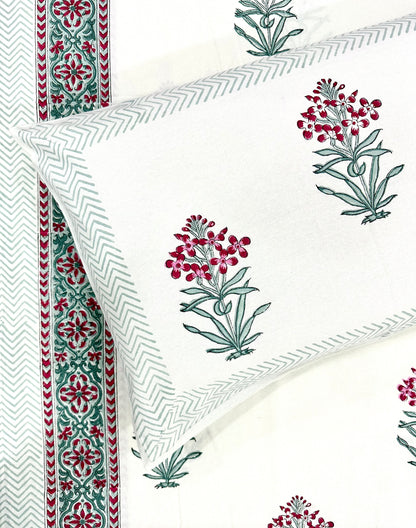 Kavini Hand Block Print Cotton Bedsheet with Reversible Pillow Covers