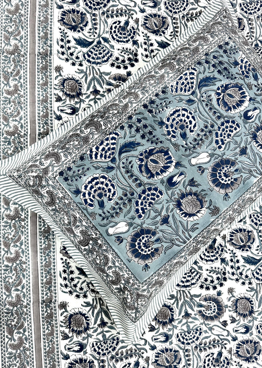 Alankar Hand Block Print Cotton Bedsheet with Reversible Pillow Covers