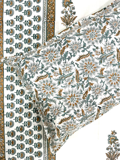Nabhini Hand Block Print Cotton Bedsheet with Reversible Pillow Covers
