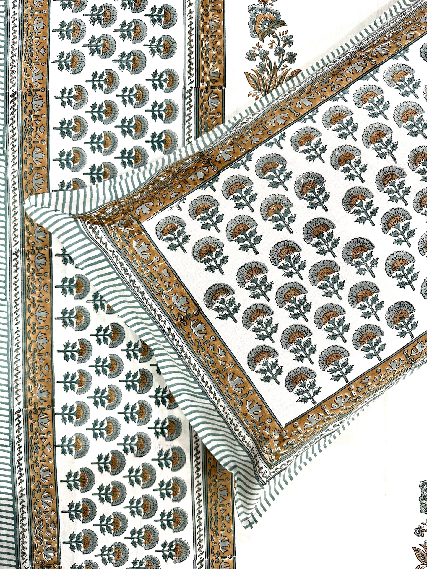 Nabhini Hand Block Print Cotton Bedsheet with Reversible Pillow Covers