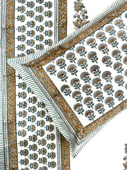 Nabhini Hand Block Print Cotton Bedsheet with Reversible Pillow Covers