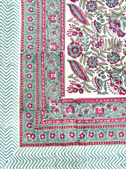 Aroha Hand Block Print Cotton Bedsheet with Reversible Pillow Covers