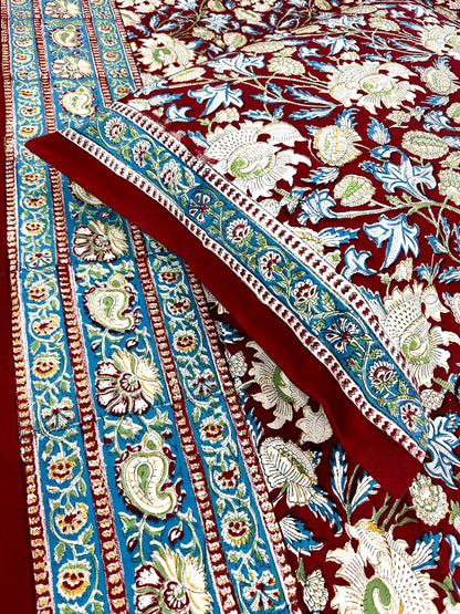 Dhuhaa Hand Block Print Cotton Bedsheet with Reversible Pillow Covers