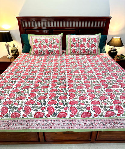 Nityam Hand Block Print Cotton Bedsheet with Reversible Pillow Covers