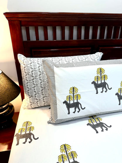 Iravat Hand Block Print Cotton Bedsheet with Reversible Pillow Covers