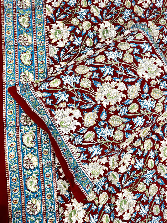 Dhuhaa Hand Block Print Cotton Bedsheet with Reversible Pillow Covers