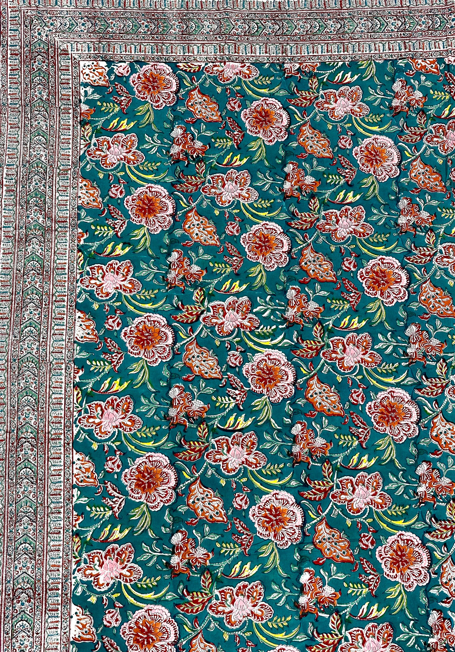 Tvarita Hand Block Print Cotton Bedsheet with Reversible Pillow Covers