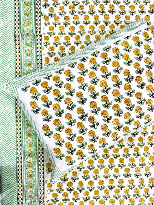 Oorja Hand Block Print Cotton Bedsheet with Reversible Pillow Covers