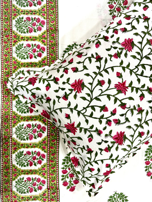 Aaranya Hand Block Print Cotton Bedsheet with Reversible Pillow Covers