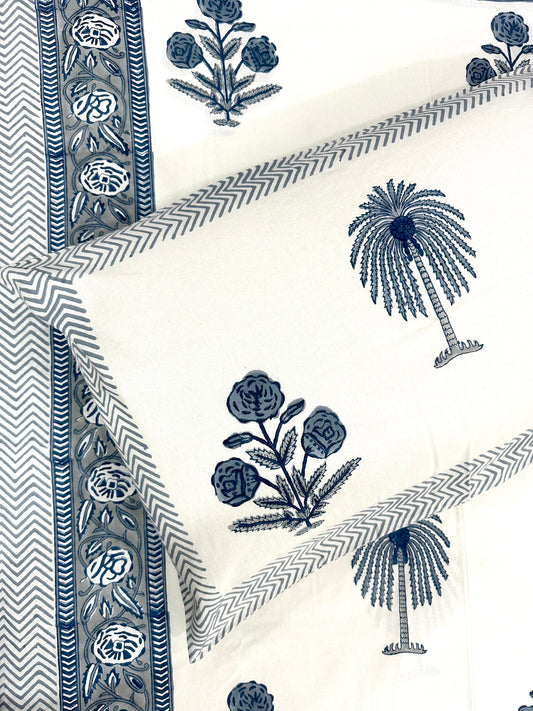 Varnika Hand Block Print Cotton Bedsheet with Reversible Pillow Covers