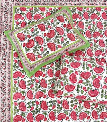 Nityam Hand Block Print Cotton Bedsheet with Reversible Pillow Covers