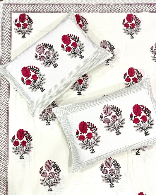 Saanvi Hand Block Print Cotton Bedsheet with Reversible Pillow Covers