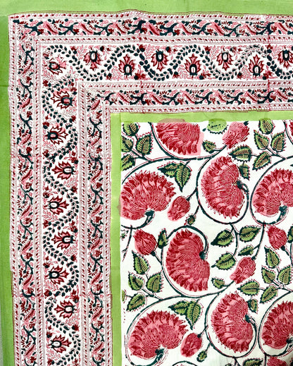 Nityam Hand Block Print Cotton Bedsheet with Reversible Pillow Covers