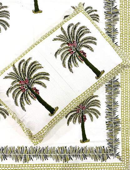 Viyona Hand Block Print Cotton Bedsheet with Reversible Pillow Covers
