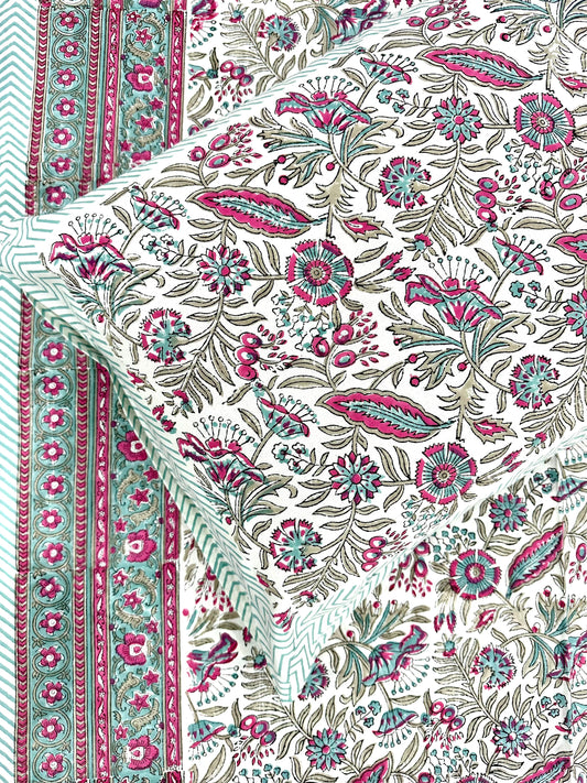 Aroha Hand Block Print Cotton Bedsheet with Reversible Pillow Covers