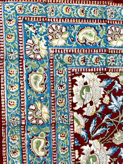 Dhuhaa Hand Block Print Cotton Bedsheet with Reversible Pillow Covers